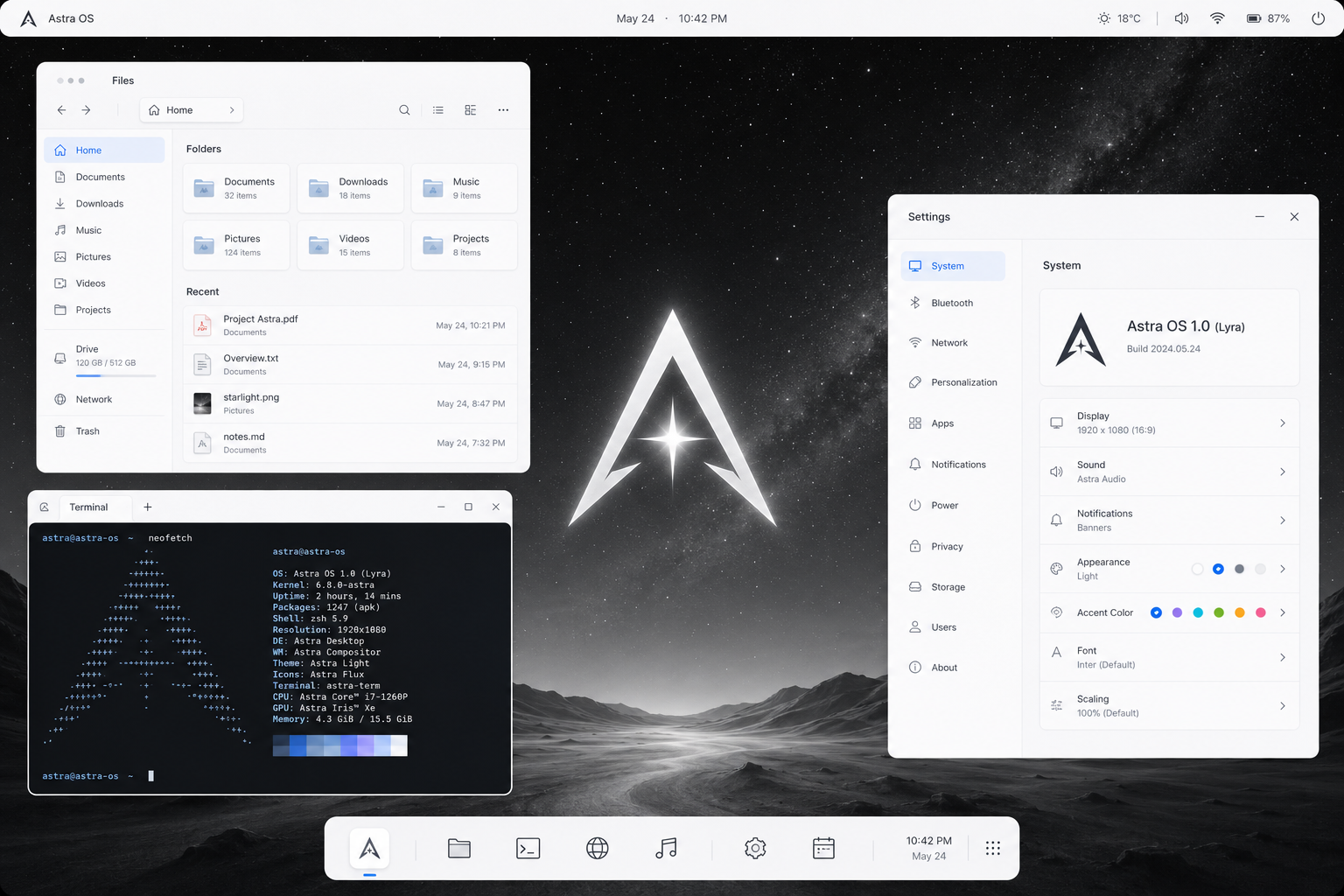 Astra desktop environment